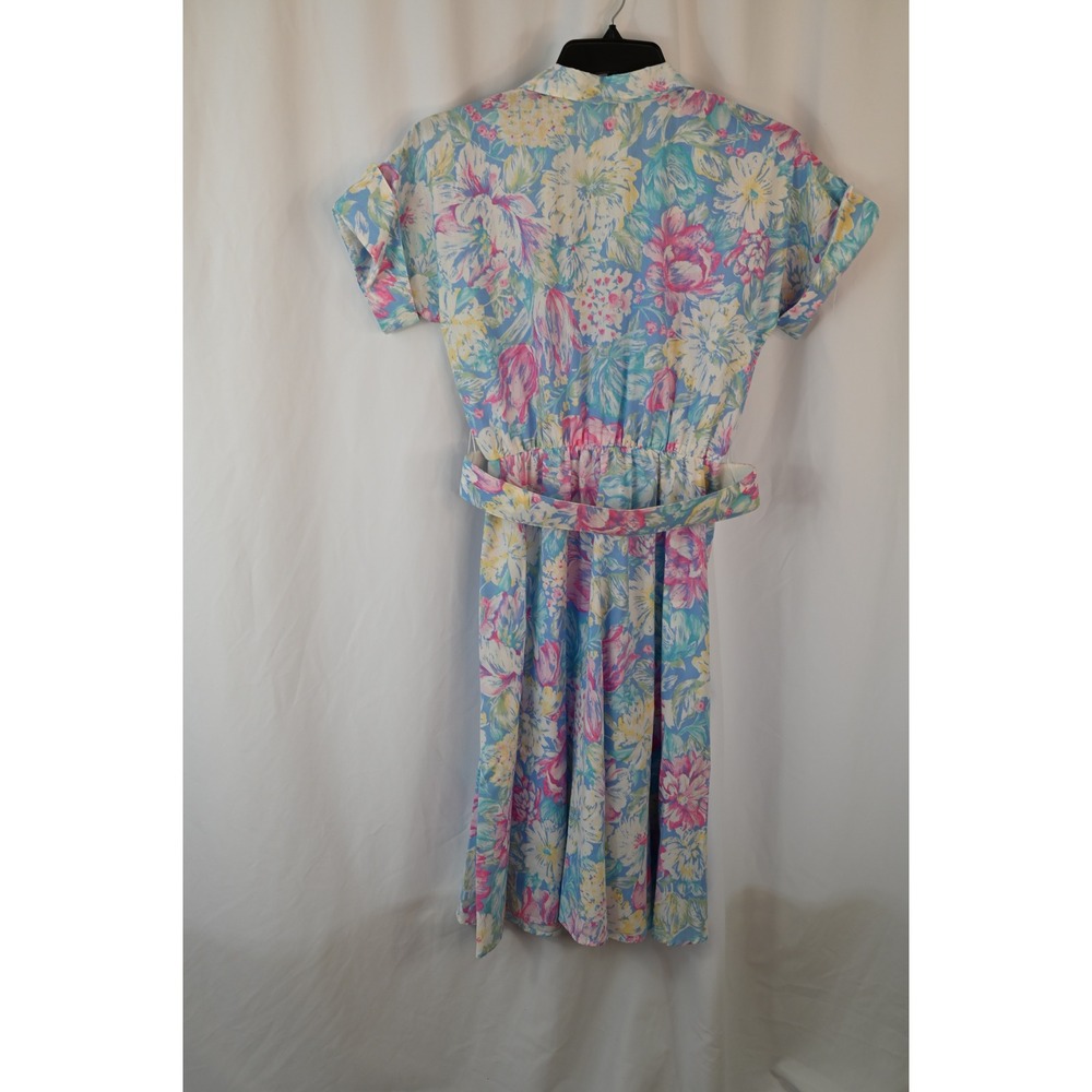 California Looks Vintage Floral Short Sleeve Belted Midi Dress 10P Made in USA - Picture 7 of 7